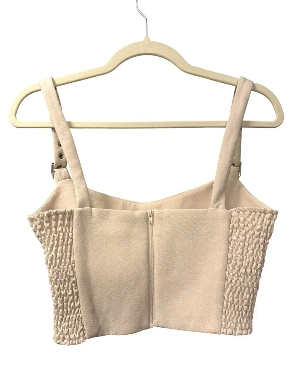 Amanda Uprichard Beige Adjustable Strap Smocked Back Crop Top Size S